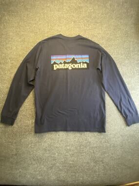 Patagonia Responsibili-Tee Men's M Blue Graphic Crew Neck Long Sleeve Tee